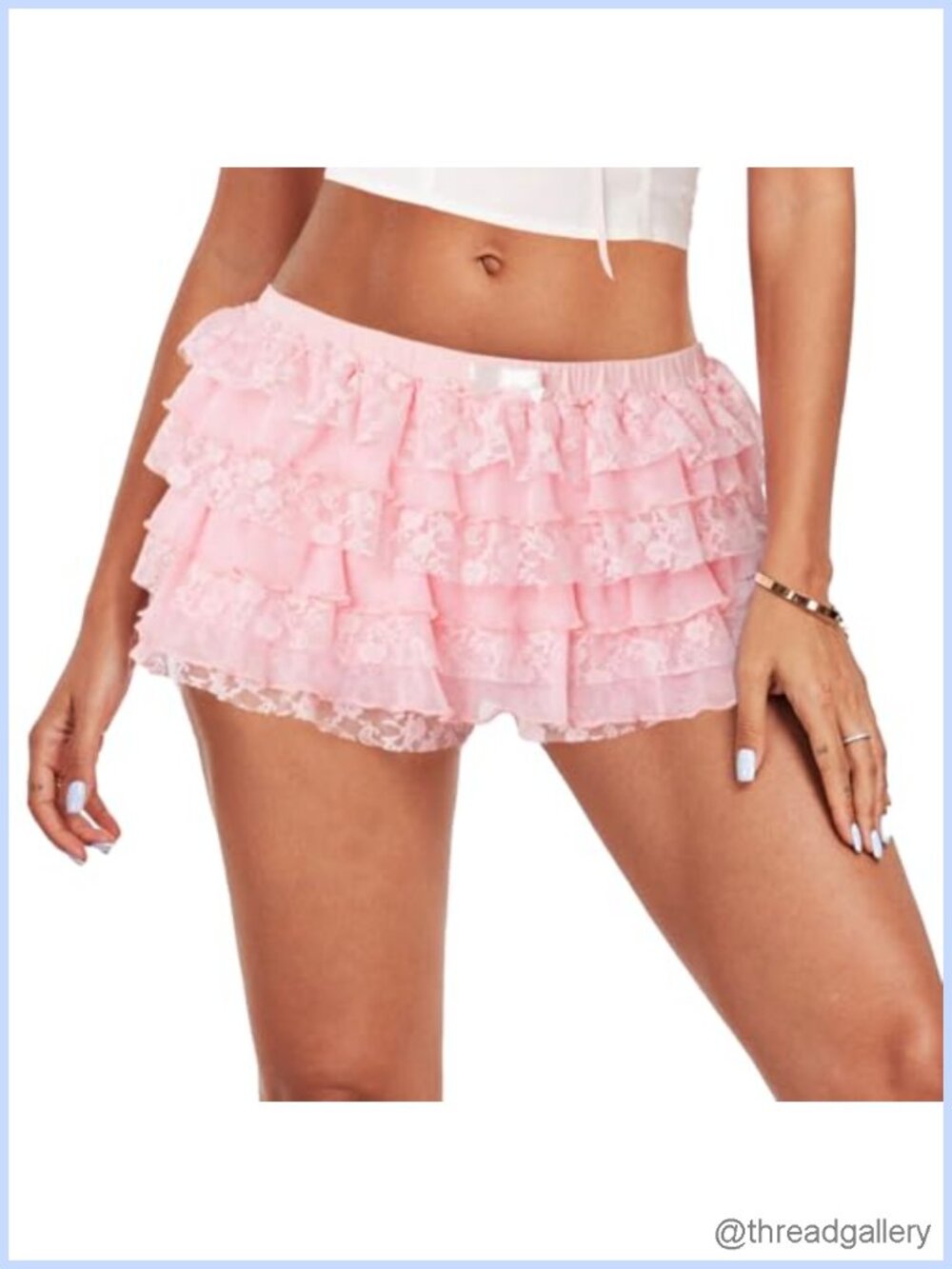 Ruffle Lace Trim Low Rise Mini Shorts